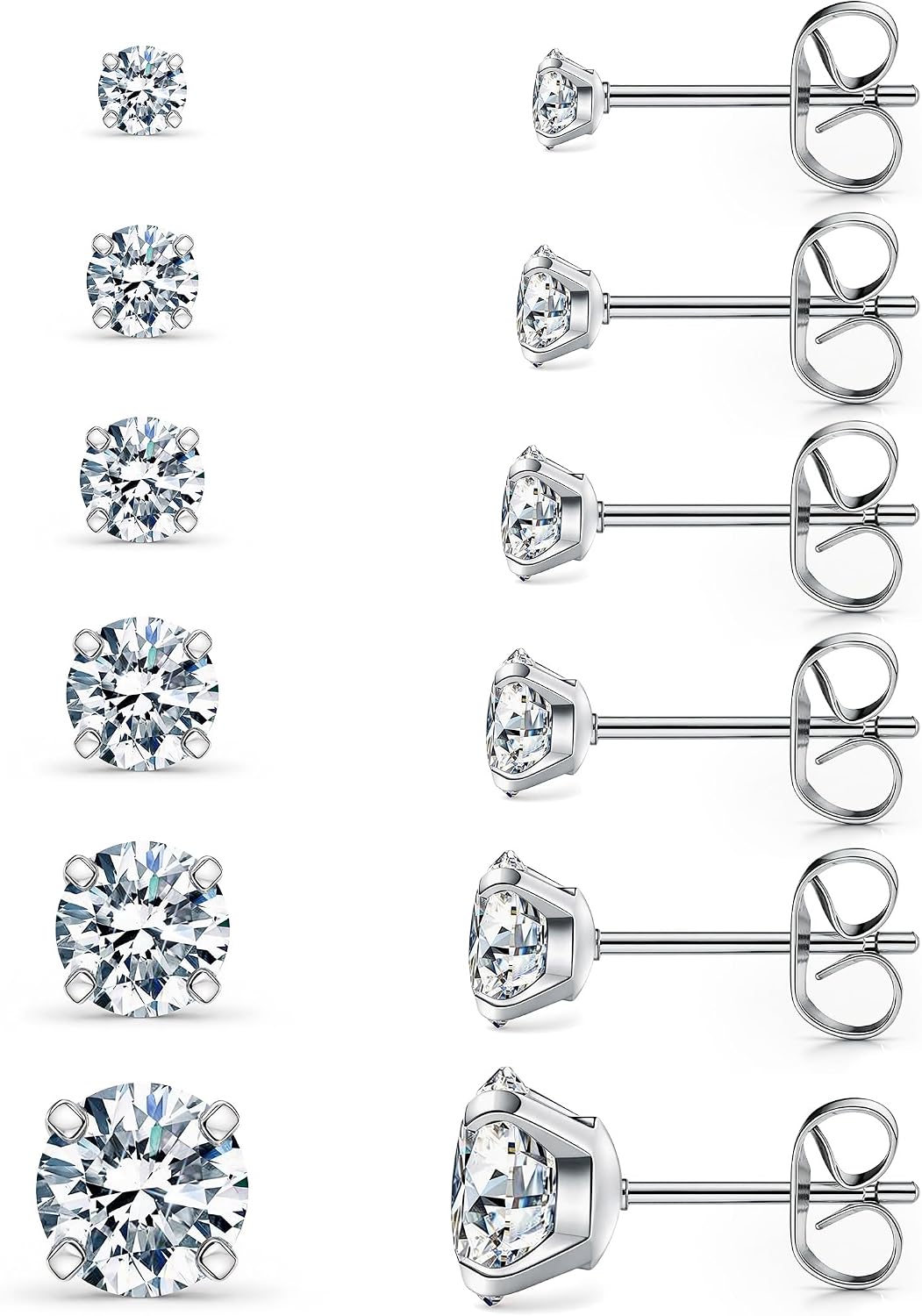 Six Pairs Cubic Zirconia Studs