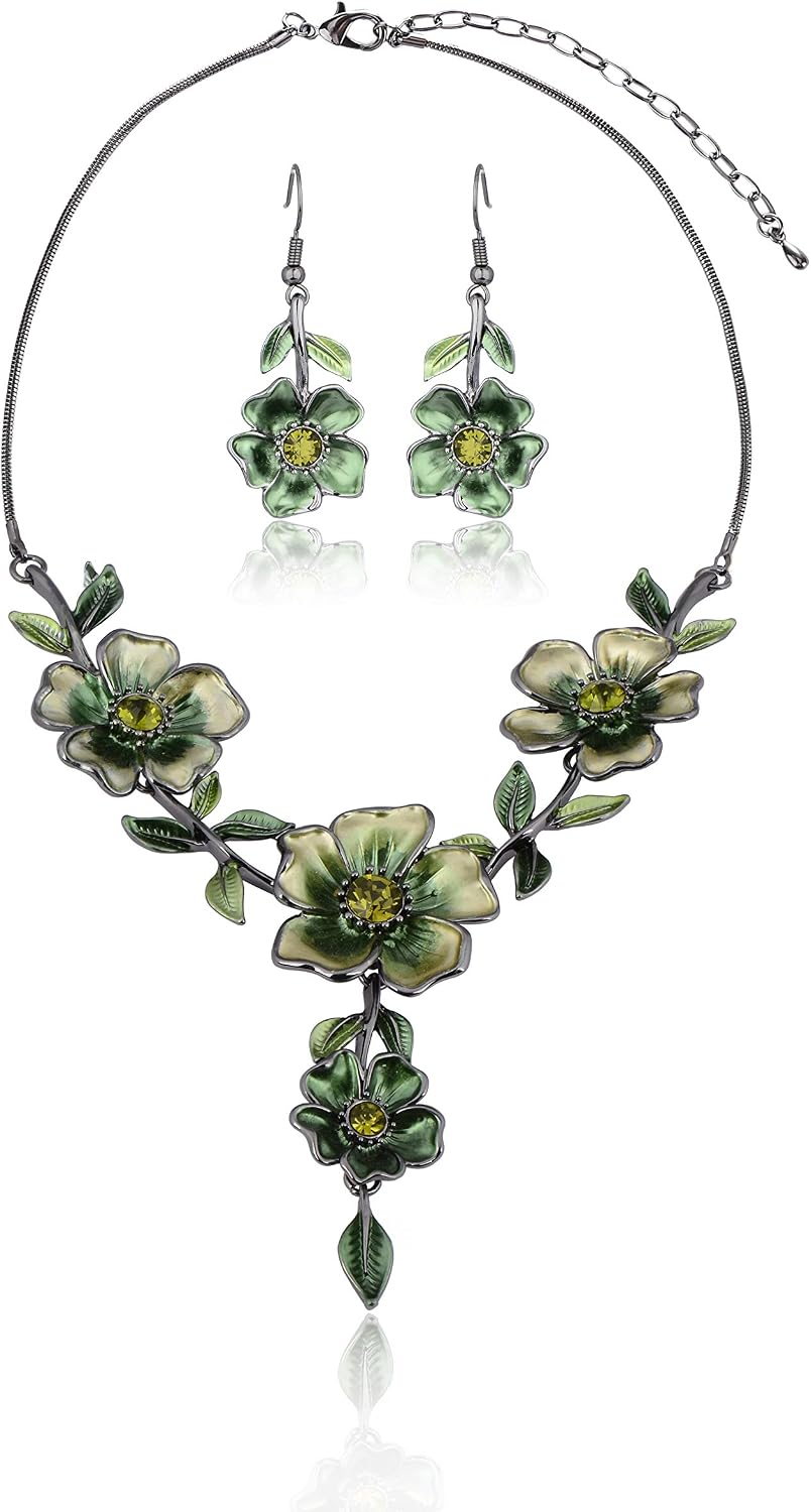 Green Floral Imitation Jewellery Set