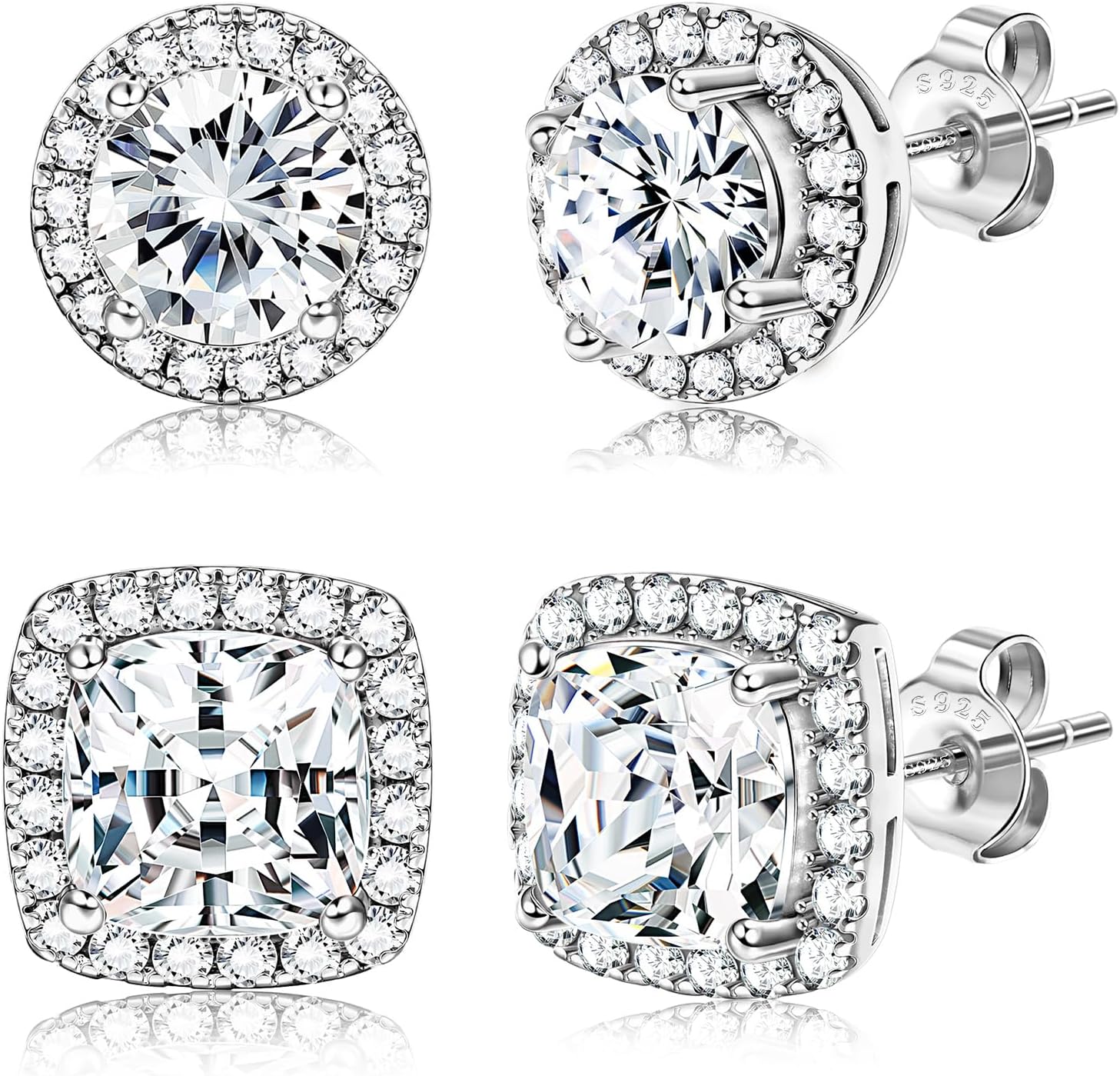 Two Pairs Halo Stud Earrings