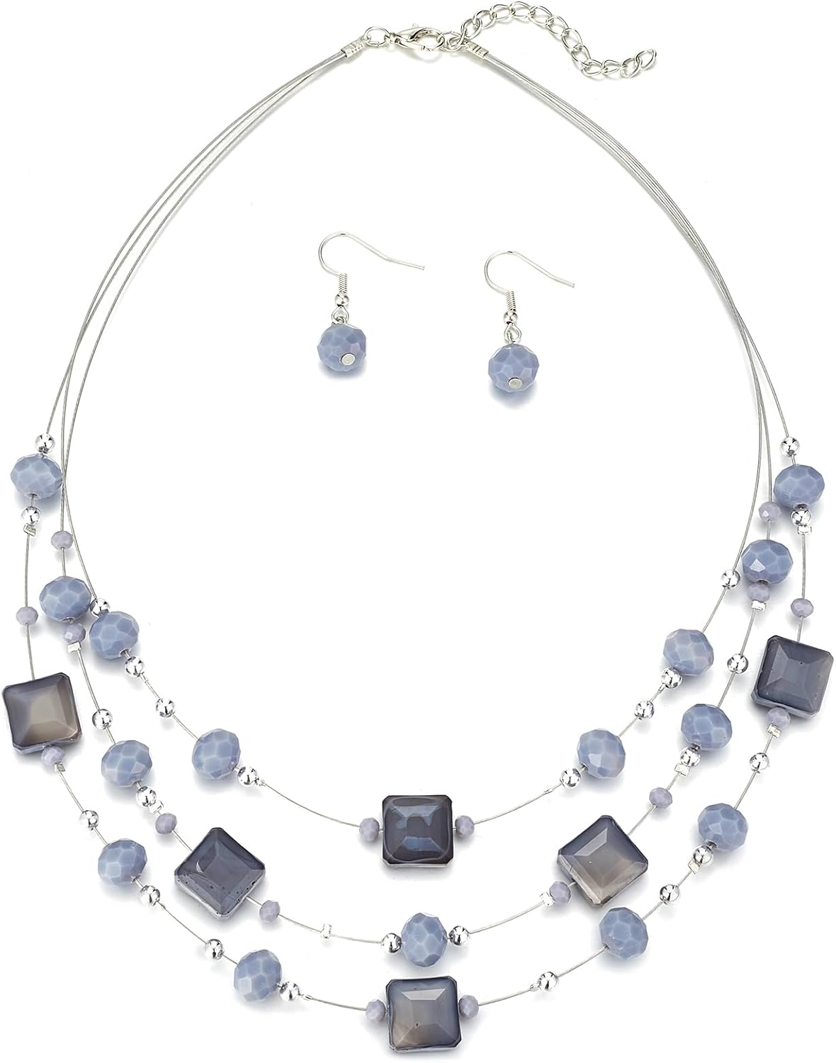 Layered Grey Beaded Necklace Set