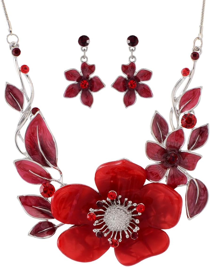 Red Floral Imitation Jewellery Set
